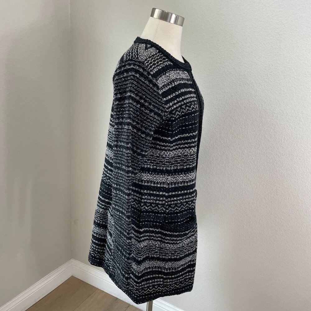 Talbots Womens Medium Black Gray Metallic Open Knit Jacket Tweed Coat Pockets - Picture 3 of 13